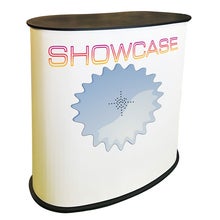 Mässbord Easy Curved, hylla inkl våd i rolltex, 182x90 cm