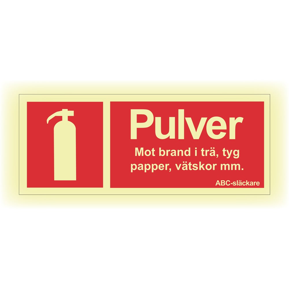 Brandskylt Pulversläckare 250x100 mm – Eft. Aluminium