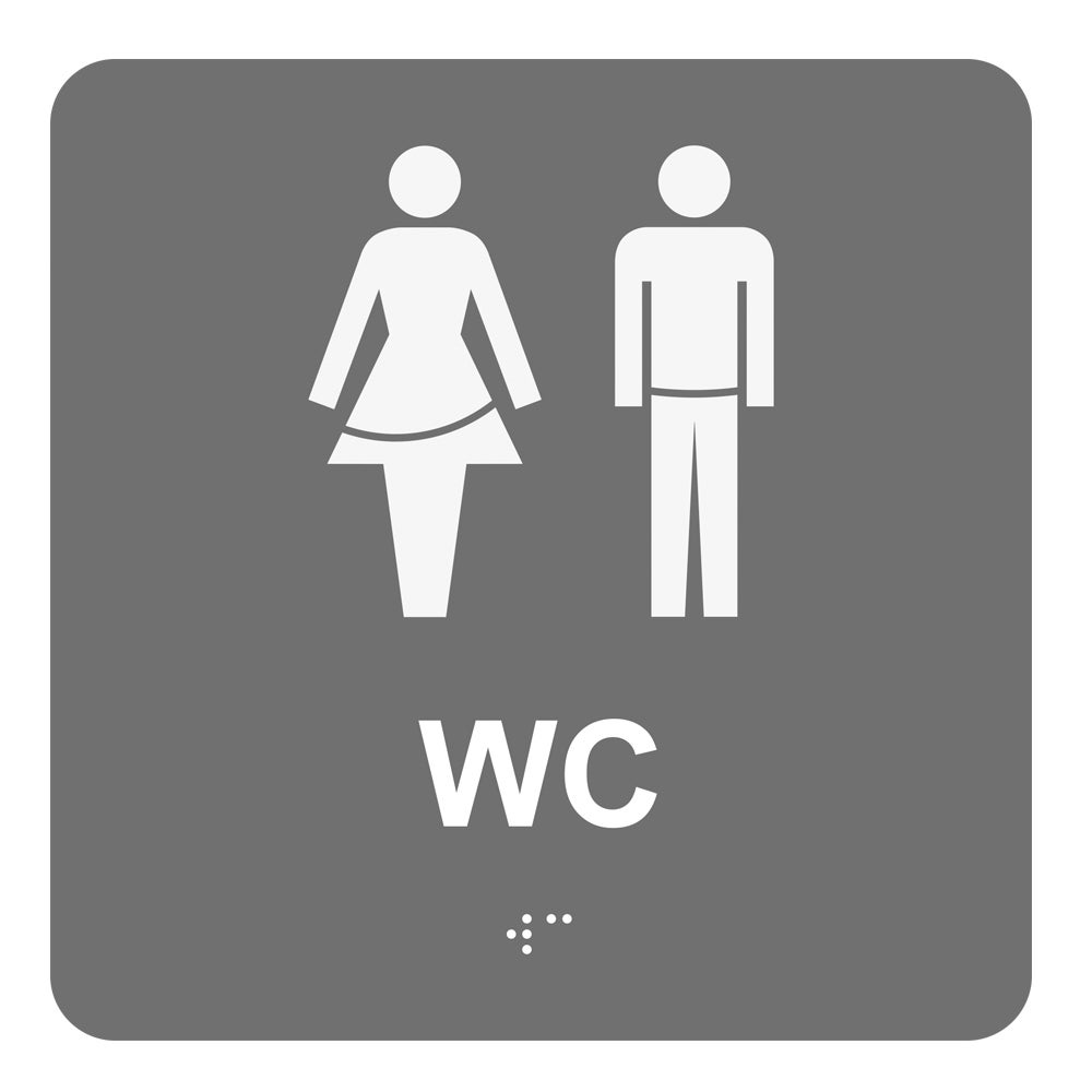 Tillgänglighetsskylt WC 150x150 mm – Taktil / Plast