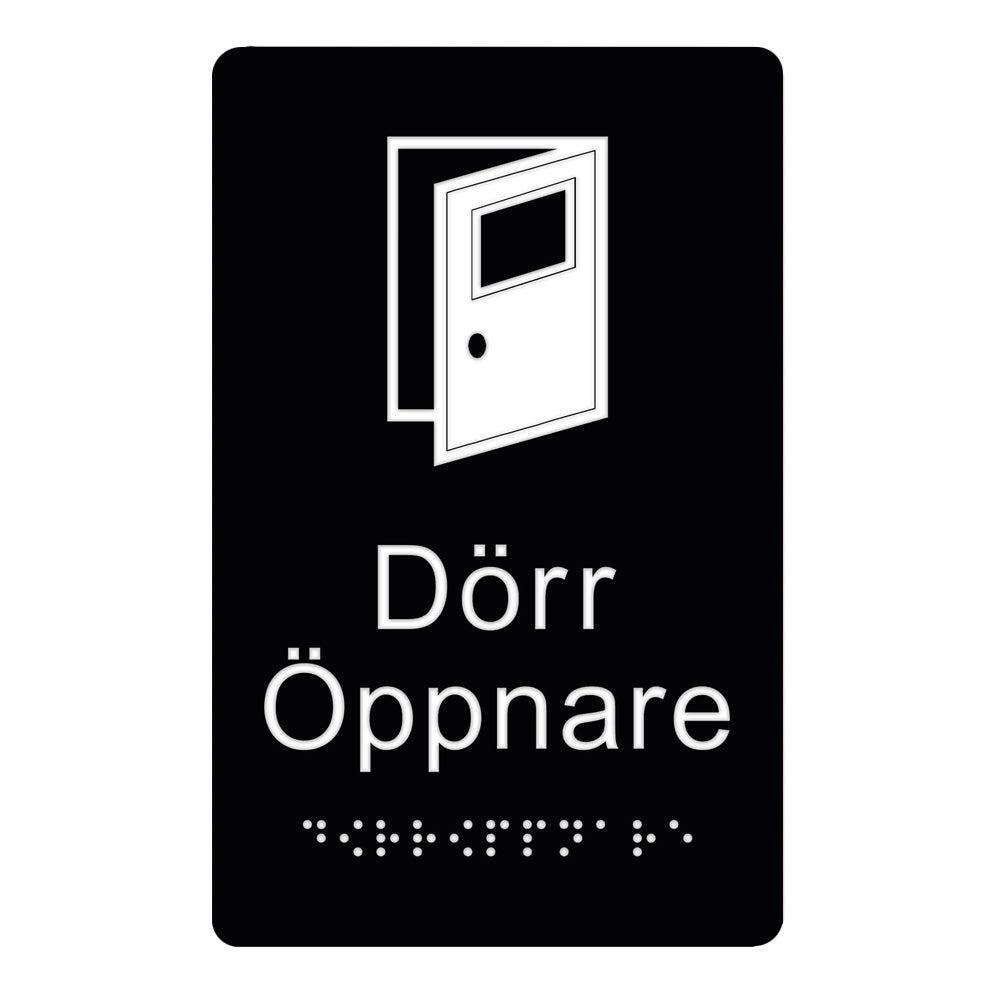 Tillgänglighetsskylt Dörröppnare 150x150 mm – Taktil / Plast