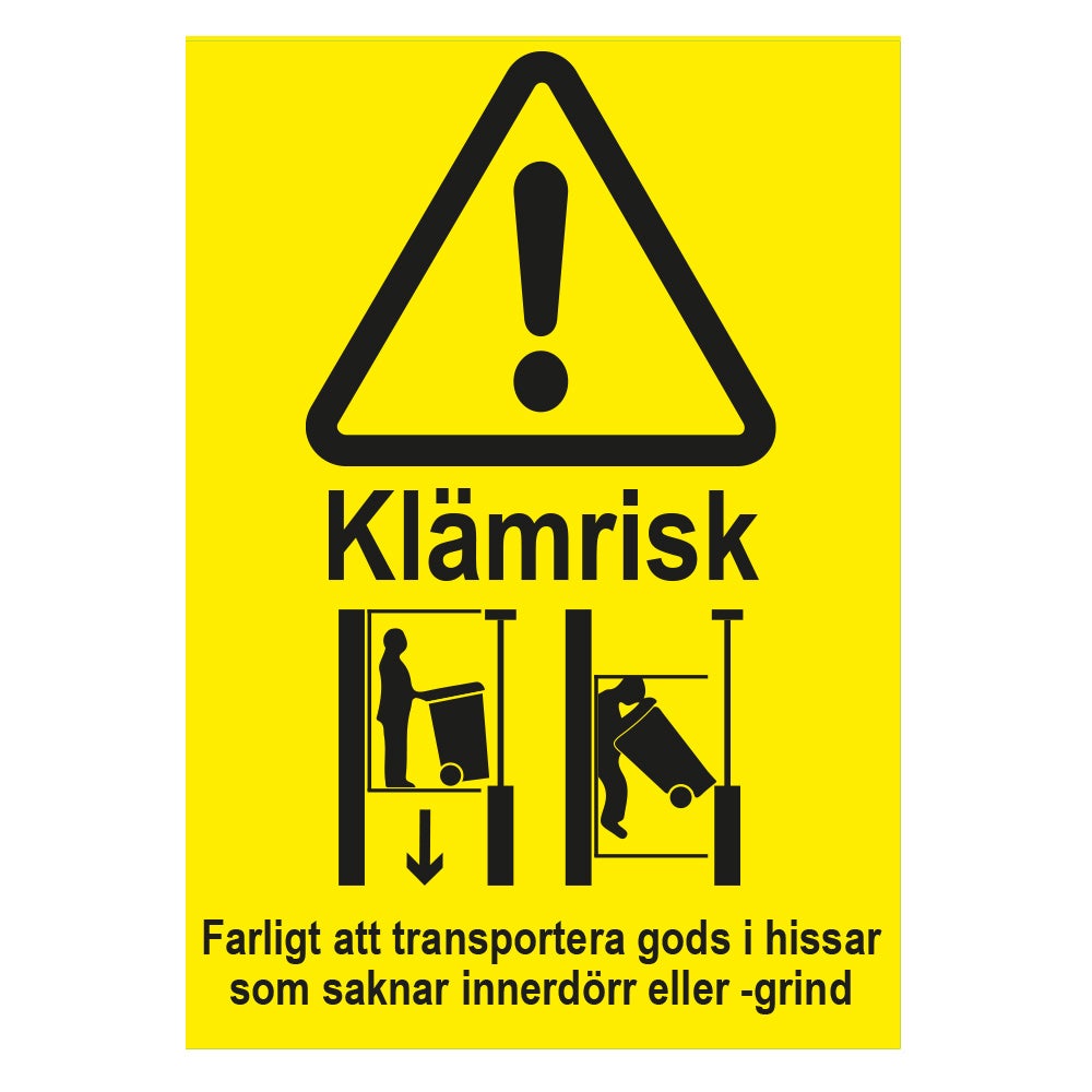 Varningsskylt Dekal Klämrisk hiss 105x148 mm – Dekal