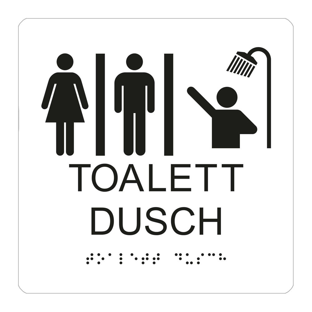 Tillgänglighetsskylt WC/Dusch Herr Dam 150x150 mm – Taktil / Plast