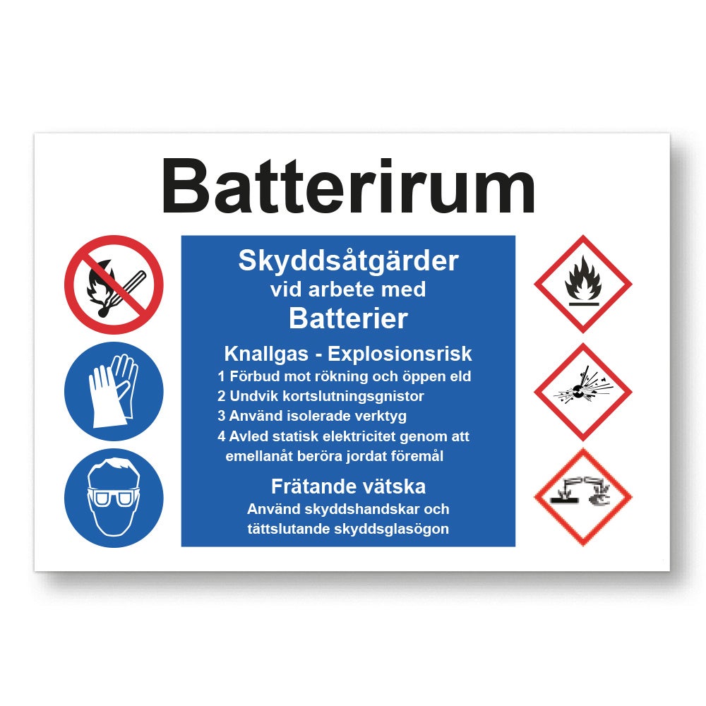 Påbudsskylt Batterirum 400x275 mm – Plast