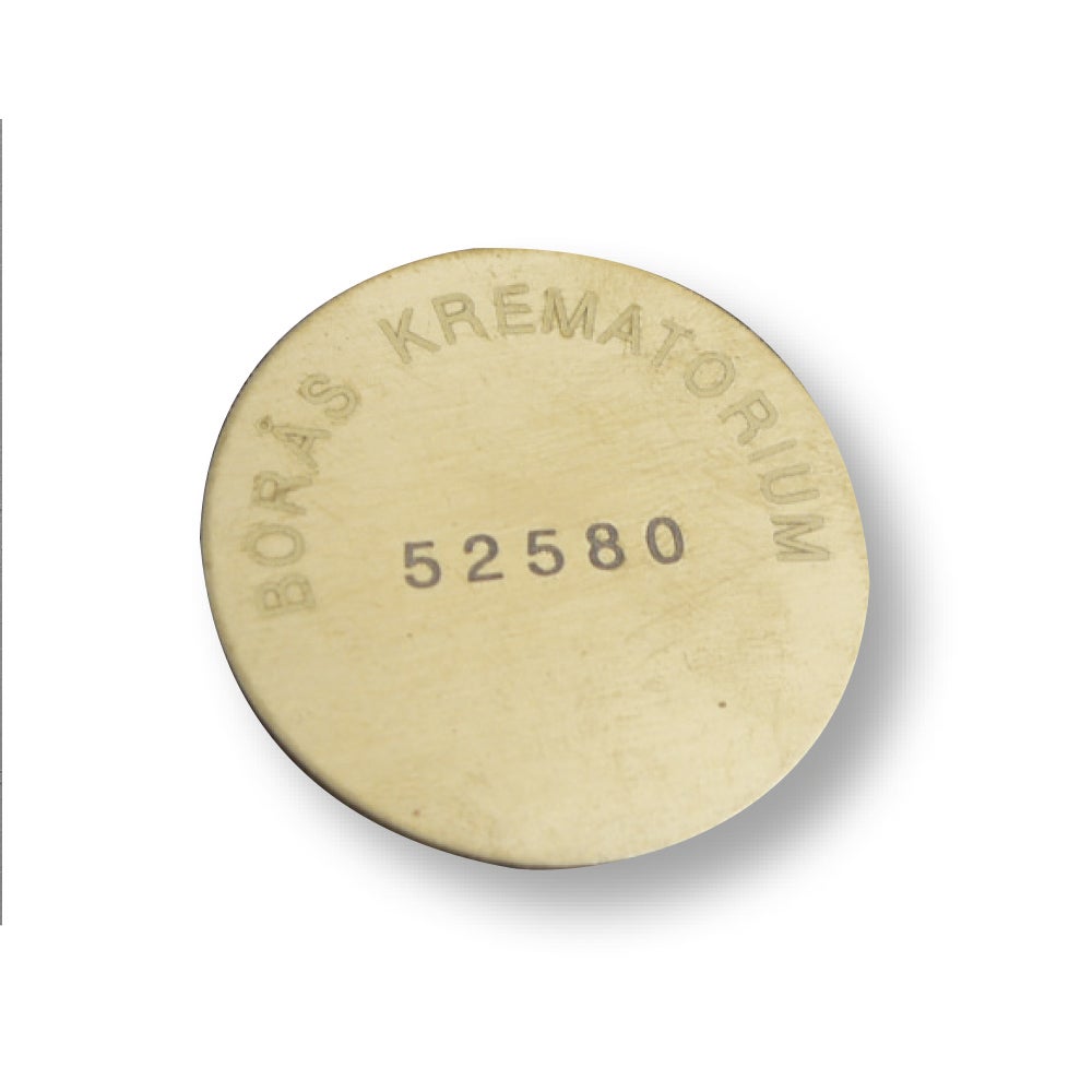 Krematoriebricka Ø33 mm – Namn/Nr, Mässing