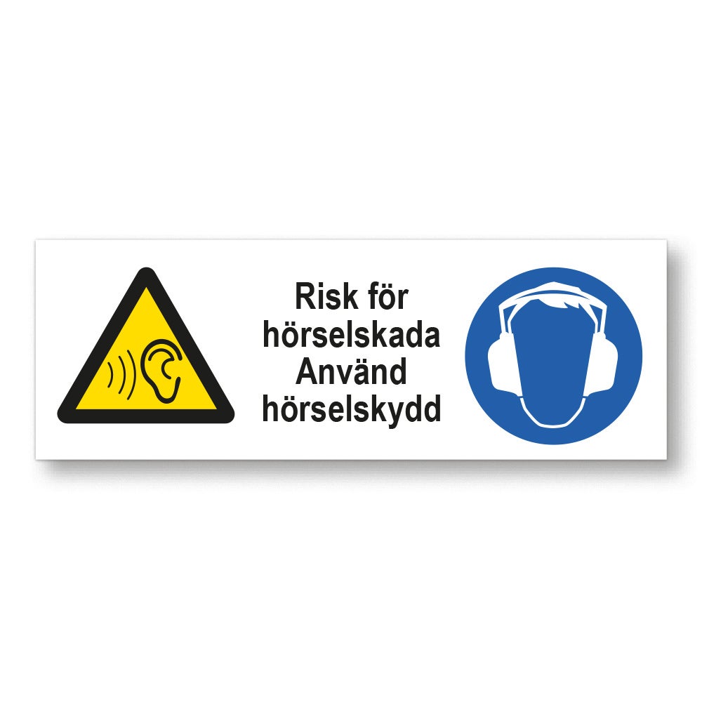 Påbudsskylt Risk för hörselskada 420x148 mm – Plast