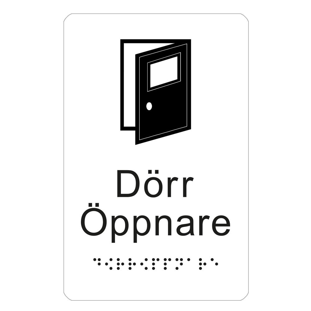 Tillgänglighetsskylt Dörröppnare 150x150 mm – Taktil / Plast