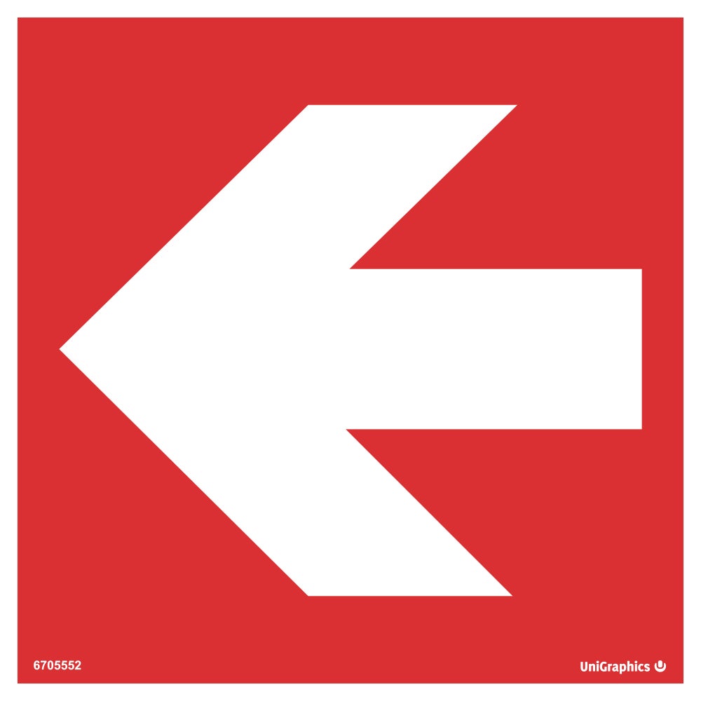 Skylt Brand Riktningspil 200x200 mm – Plast