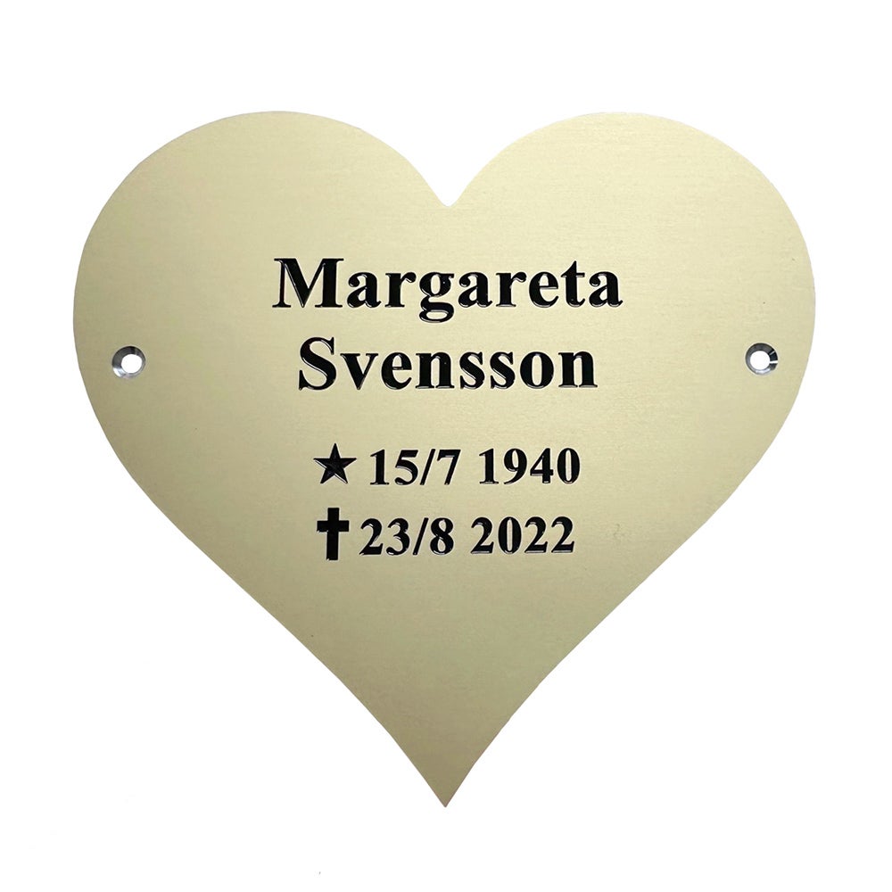 Skylt 150x138 mm – Guldeloxerad, Hjärta