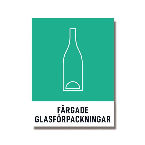Återvinningsdekal Färgade glasförpackningar 140x190 mm – 3st/fp.