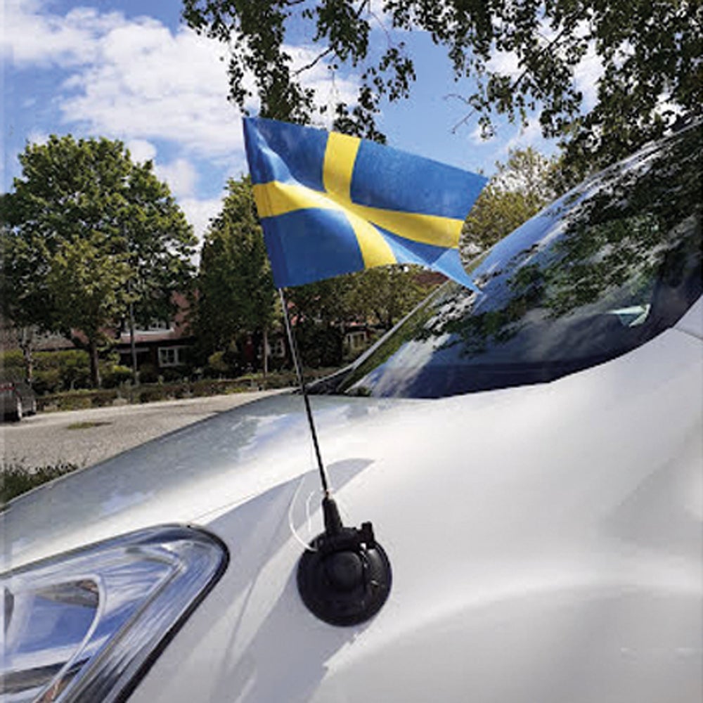 Bilflaggstång 27x18 cm Sv. Flagga m sugkopp