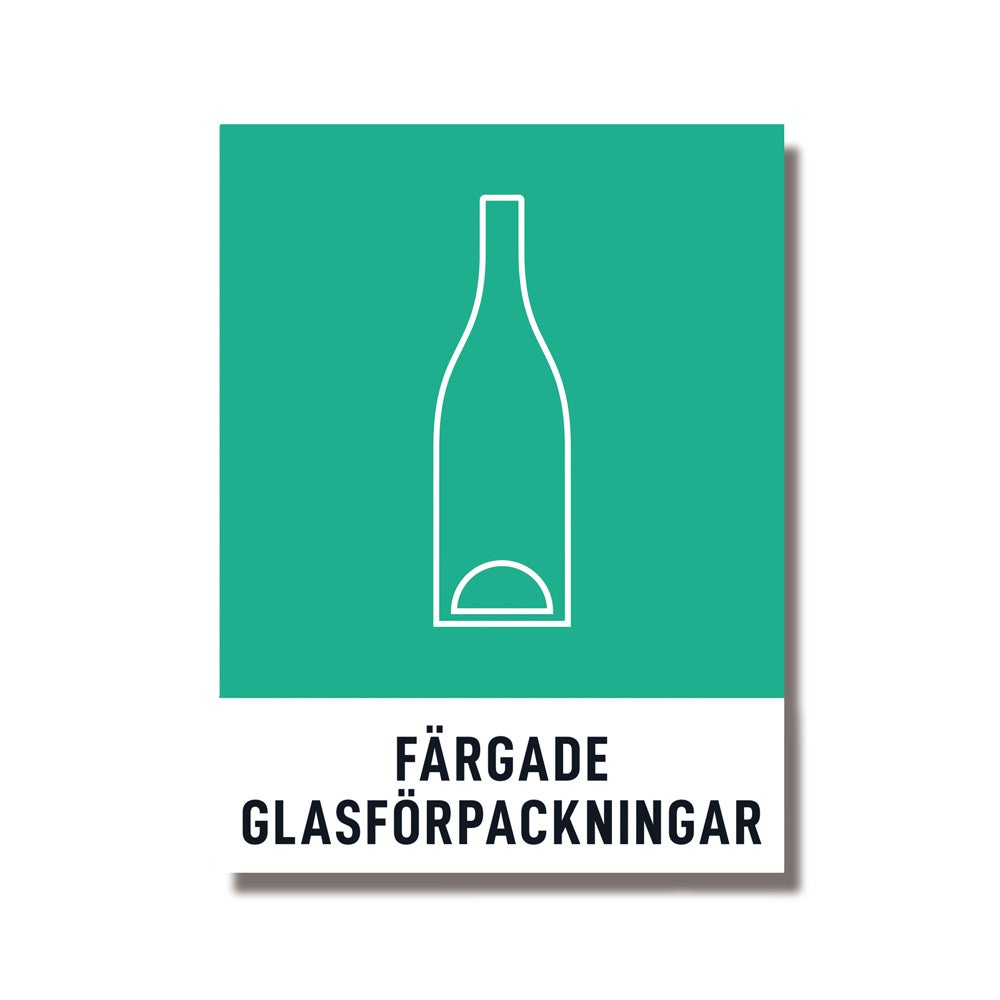 Återvinningsdekal Färgade glasförpackningar 140x190 mm – 3st/fp.