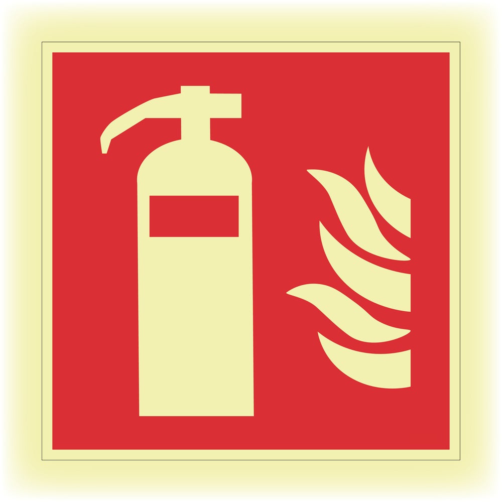 Brandskylt Brandsläckare kantbockad 200x200 mm – Eft. Aluminium