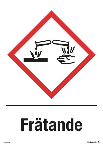 Varningsskylt Frätande 210x297 mm – Plast