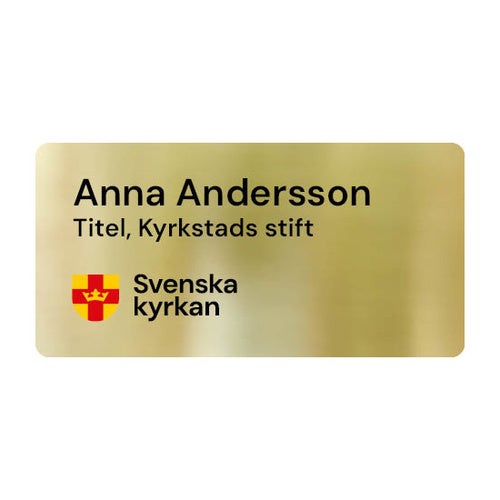 Namnbricka blank metall, 60x30 mm, guldfärgad, 4-färgs