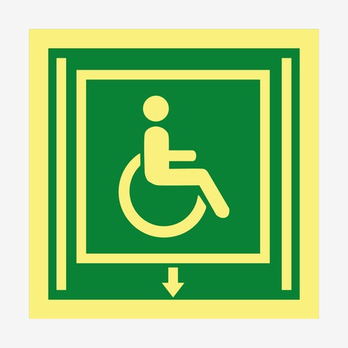 Skylt Utrymn.väg hiss 150x150 mm – Aluminium Efterlysande