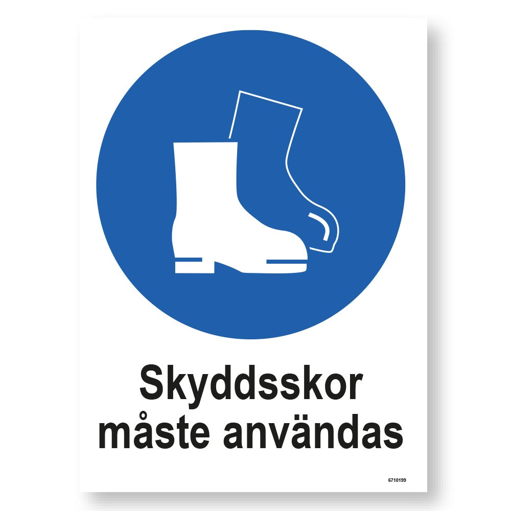 Påbudsskylt Skyddskor måste användas 210x297 mm – Plast