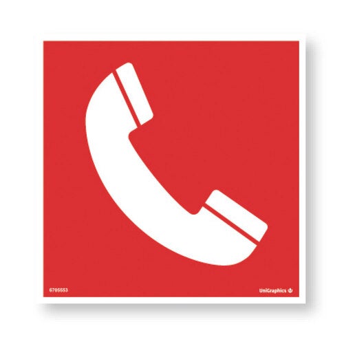 Skylt Brand Nödtelefon 200x200 mm – Plast