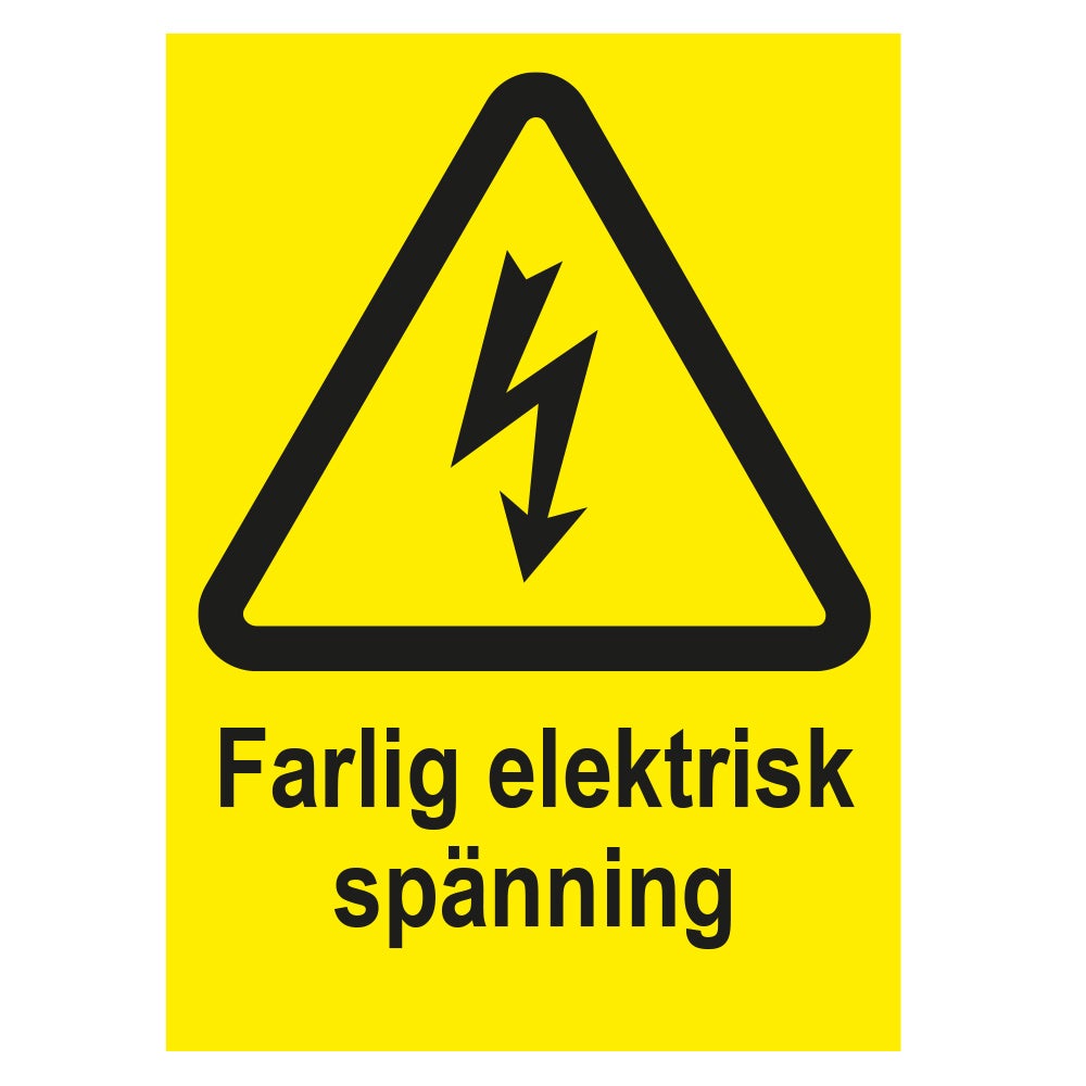 Varningsskylt Farlig elektrisk spänning 210x297 mm – Plast