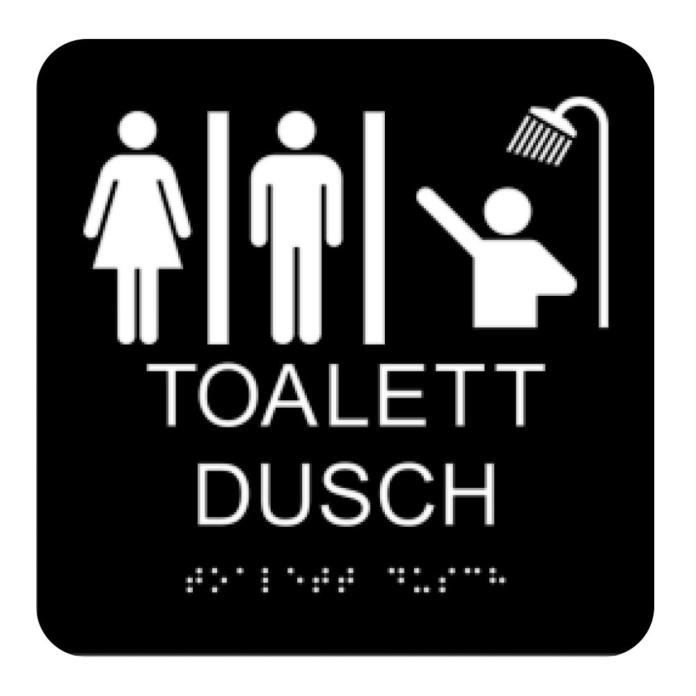 Tillgänglighetsskylt WC/Dusch Herr Dam 150x150 mm – Taktil / Plast