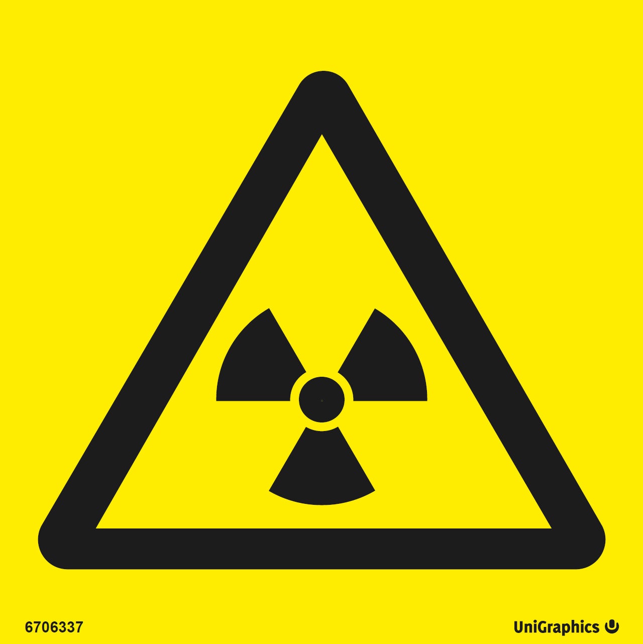 Varningsskylt Joniserande strålning 150x150 mm – Plast