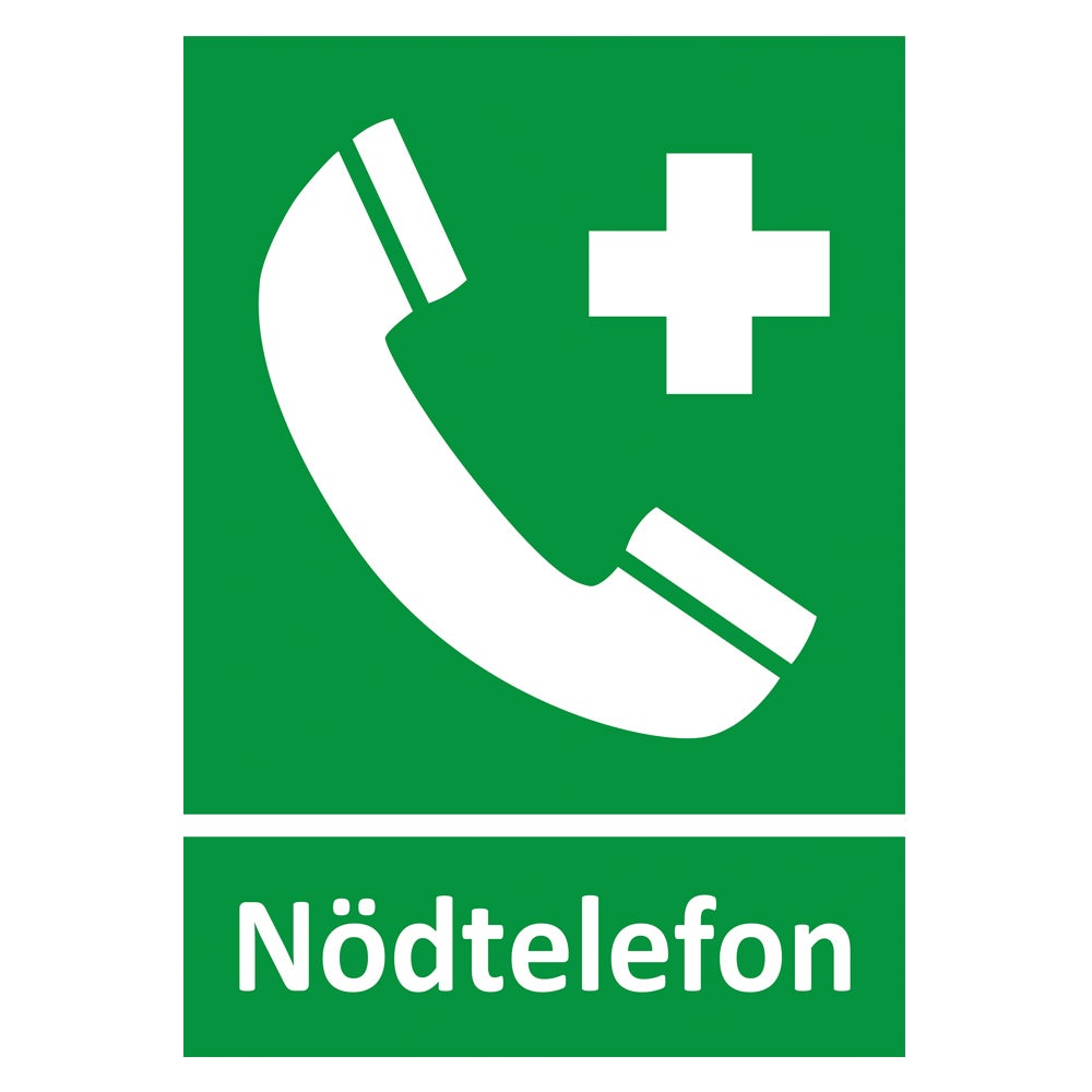 Nödskylt Nödtelefon med text 210x297 mm – Plast
