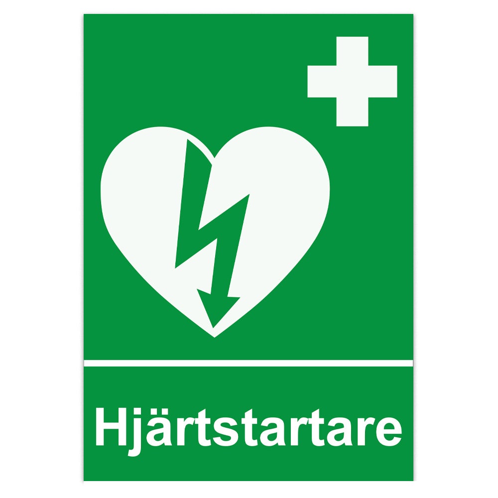 Nödskylt Hjärtstartare dubbelsidig 210x297 mm – Plast