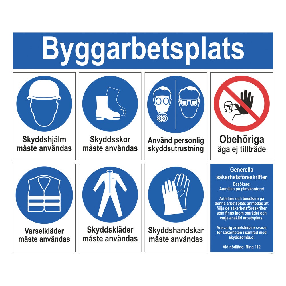 Påbudsskylt Kombiskylt Byggarbetsplats 780x625 mm – Plast