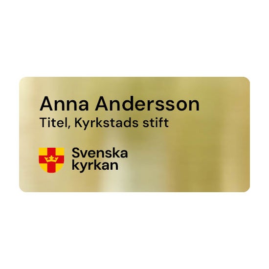 Namnbricka blank metall, 60x30 mm, guldfärgad, 4-färgs