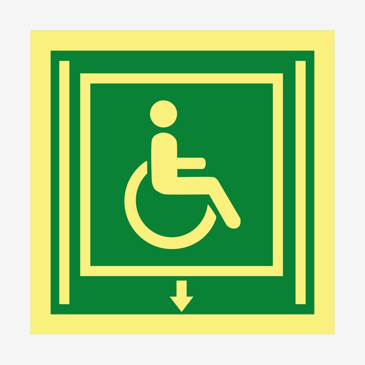 Skylt Utrymn.väg hiss 150x150 mm – Aluminium Efterlysande