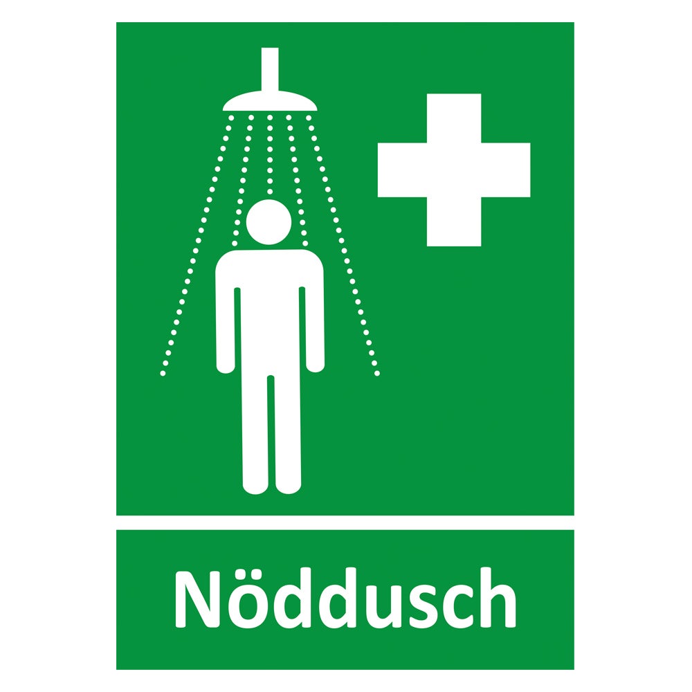 Nödskylt Nöddusch - dubbelsidig 210x297 mm – Plast
