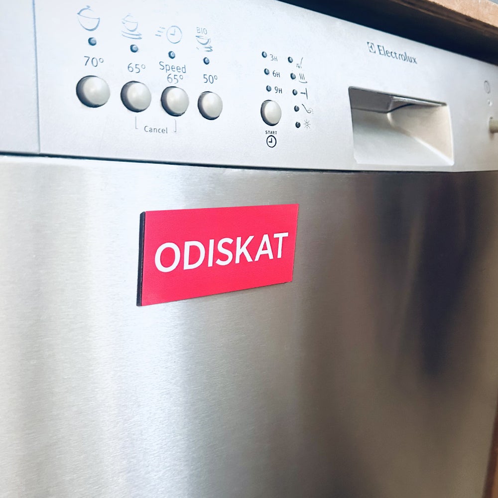 Informationsskylt Odiskat/Diskat 100x50 mm - Magnet, dubbelsidig