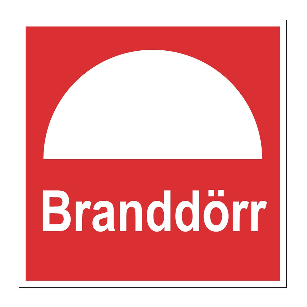 Brandskylt Branddörr 100x100 mm – Plast