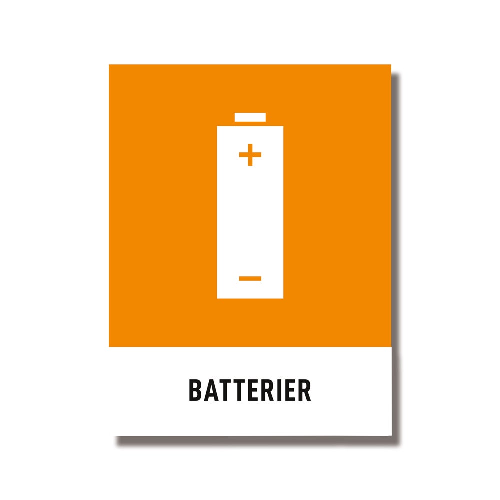 Återvinningsdekal Batterier 140x190 mm – 3st/fp.