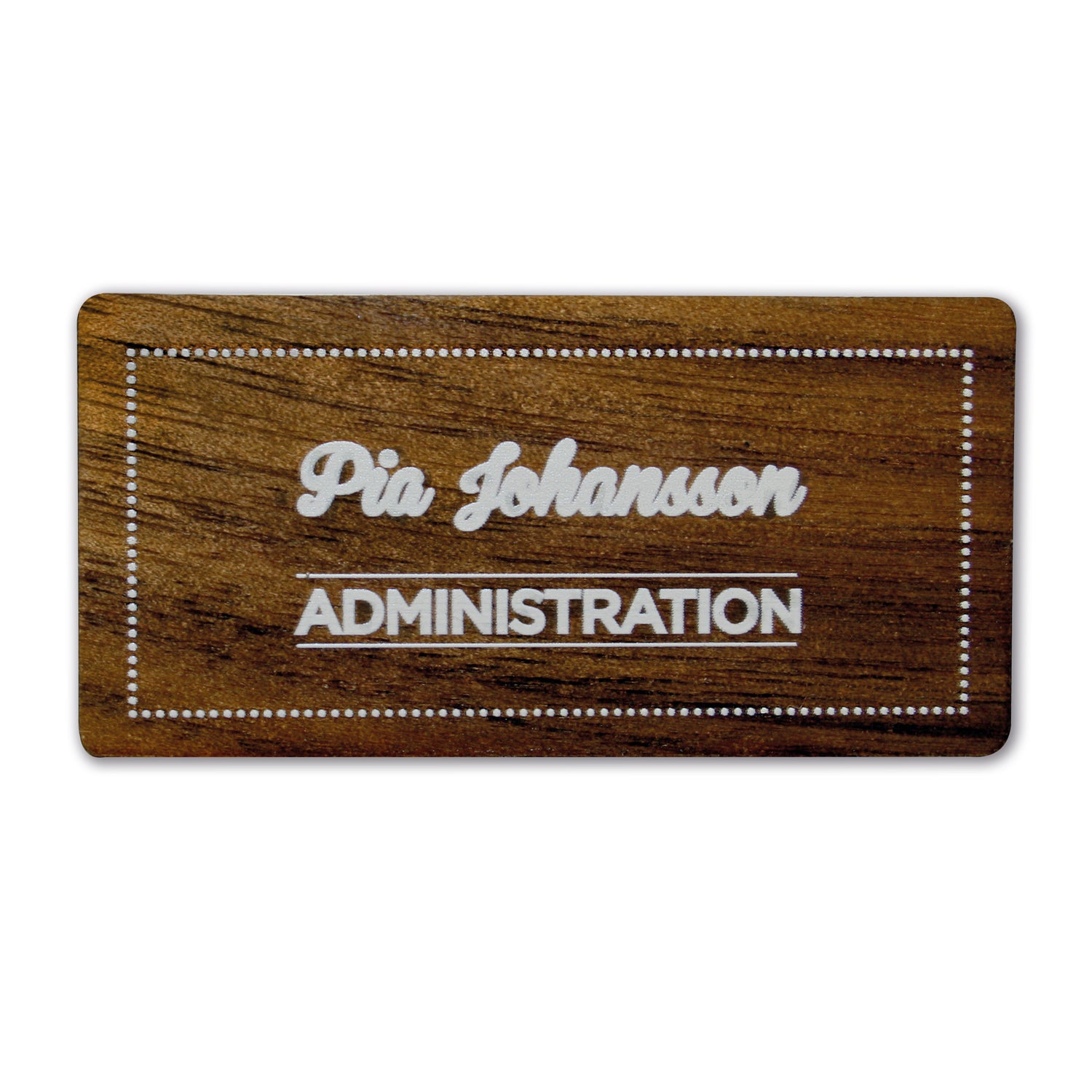 Namnbricka Trä, 60x30 mm, Äkta Mörk Valnöt, 4-färg