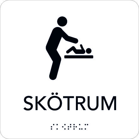 Taktil skylt Skötrum 150x150 mm, Vit med svart text