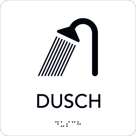 Taktil skylt Dusch 150x150 mm, Vit med svart text