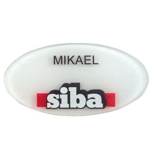 Namnbricka plexi, 63x32 mm, vitfrostad, 4-färgs (Oval)