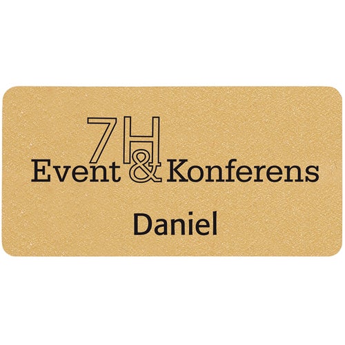 Namnbricka plast, 76x38 mm, guldfärgad, 4-färgs