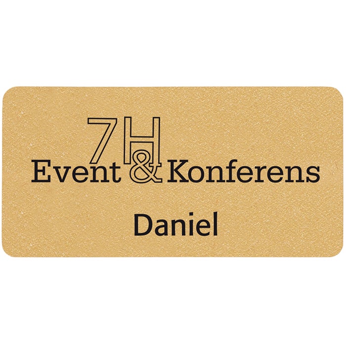 Namnbricka plast, 76x38 mm, guldfärgad, 4-färgs