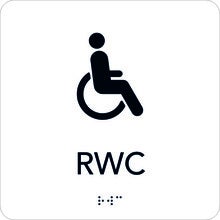 Taktil skylt RWC 150x150 mm, Vit med svart text