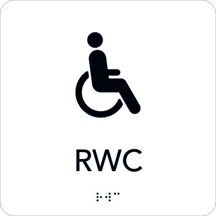 Taktil skylt RWC 150x150 mm, Vit med svart text