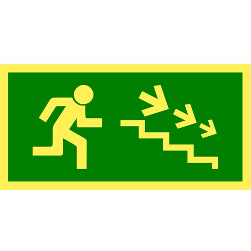 Nödskylt Trappa Höger Ned 300x150 mm