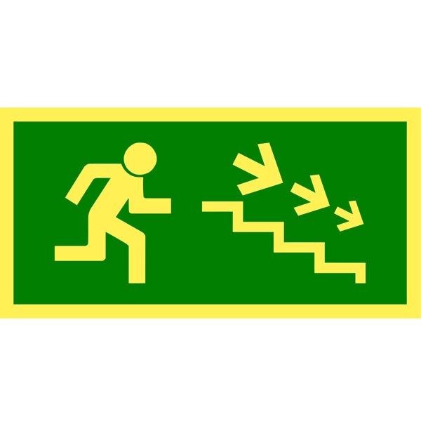 Nödskylt Trappa Höger Ned 300x150 mm