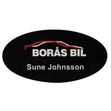 Namnbricka plast, 63x32 mm, Svart, 4-färgs (Oval)