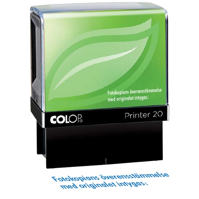 Standardstämpel "Fotokopians överens…" 36x8 mm – Colop Printer Green Line 20/L, Blå