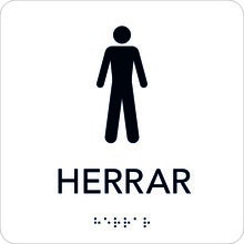 Taktil skylt Herrar 150x150 mm, Vit med svart text