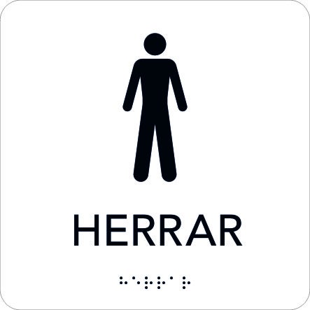 Taktil skylt Herrar 150x150 mm, Vit med svart text