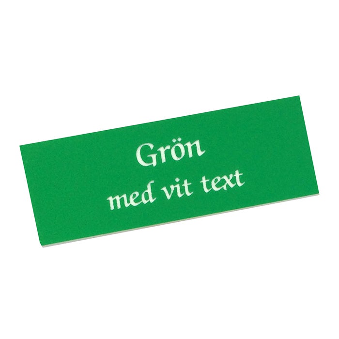 Plast Special Lasergraverad grön/vit text Namnbricka