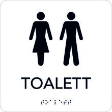 Taktil skylt Toalett 150x150 mm, Vit med svart text