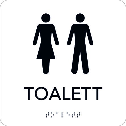 Taktil skylt Toalett 150x150 mm, Vit med svart text